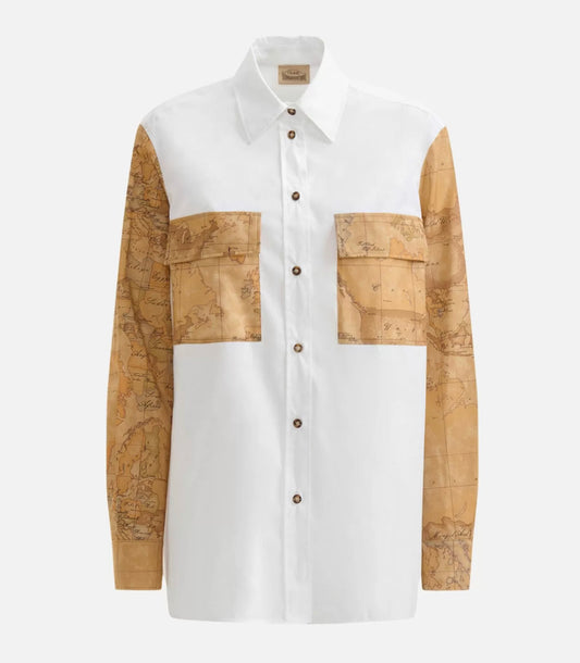 Camicia con tasconi in popeline di cotone stretch Bianca